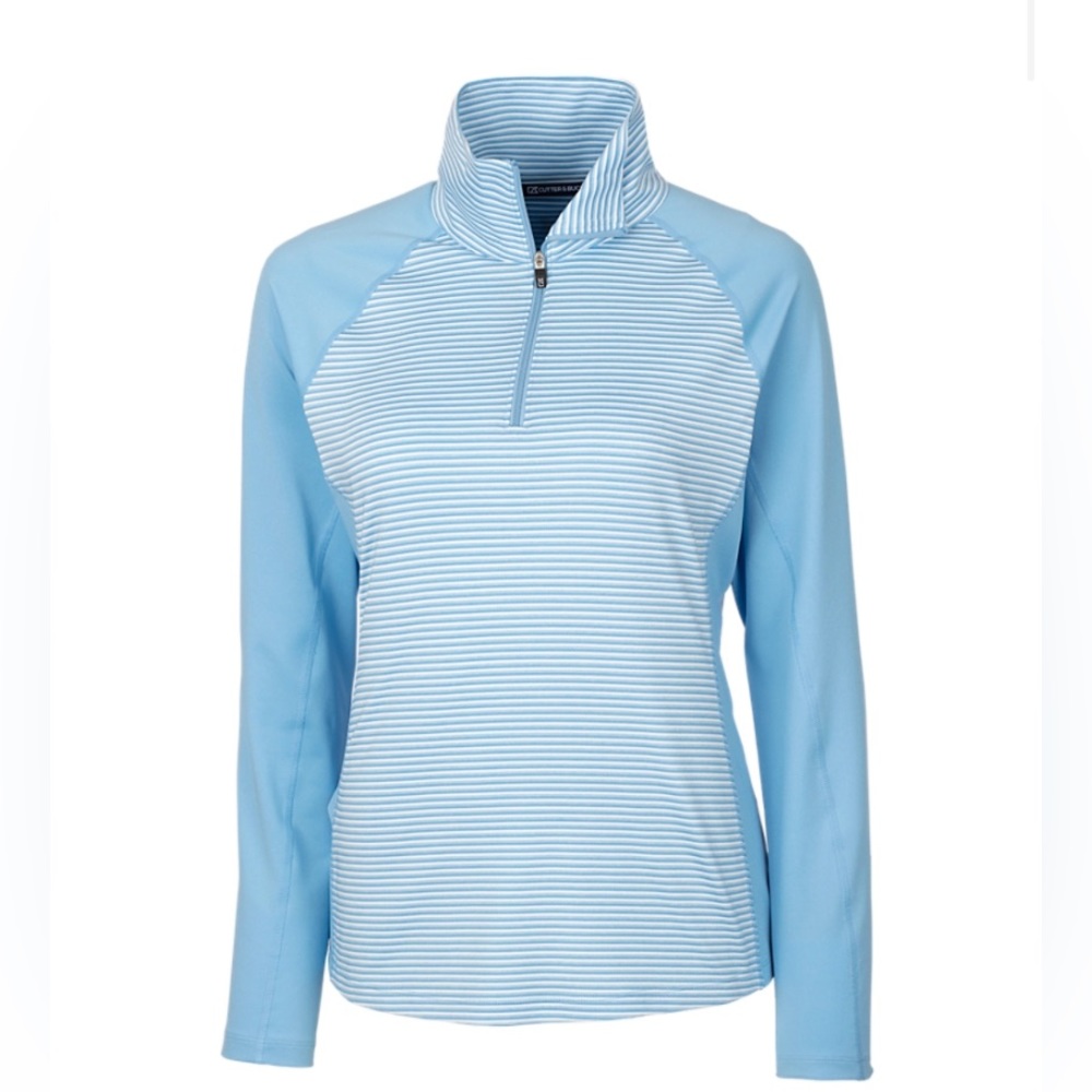 Cutter & Buck ~ Forge Tonal Stripe Stretch Half Zip Womens Top ~ XL ~ Sky Blue